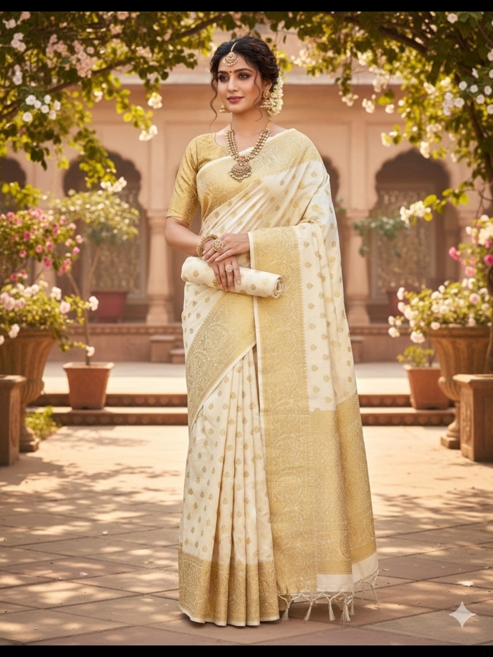 Onam Banarasi Silk Saree with Gold Zari Weaving & Rich Pallu | South India Onam